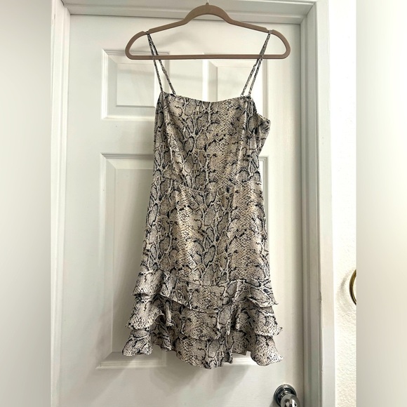 BARDOT snakeskin ruffle mini dress 8 - Picture 1 of 4